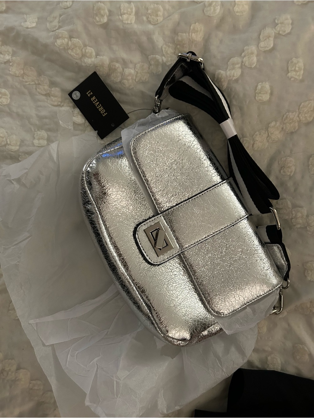Silver Crossbody Bag with Adjustable Strap